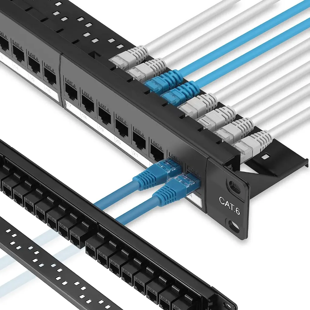 24Port UTP CAT6 Patch Panel RJ45 19" Inch Rackmount Network Bracket Keystone Jack Patch