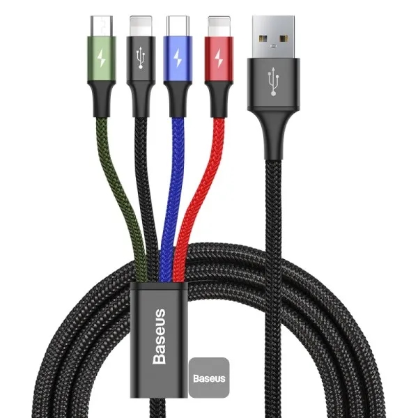 Baseus CA1T4-B01 Rapid Series 4-in-1 USB Port Cable - For iPhone/Type C/Micro