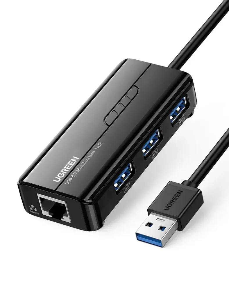 UGreen 20265 USB-A Male To Ethernet Aadptor + 3 Ports USB HUB