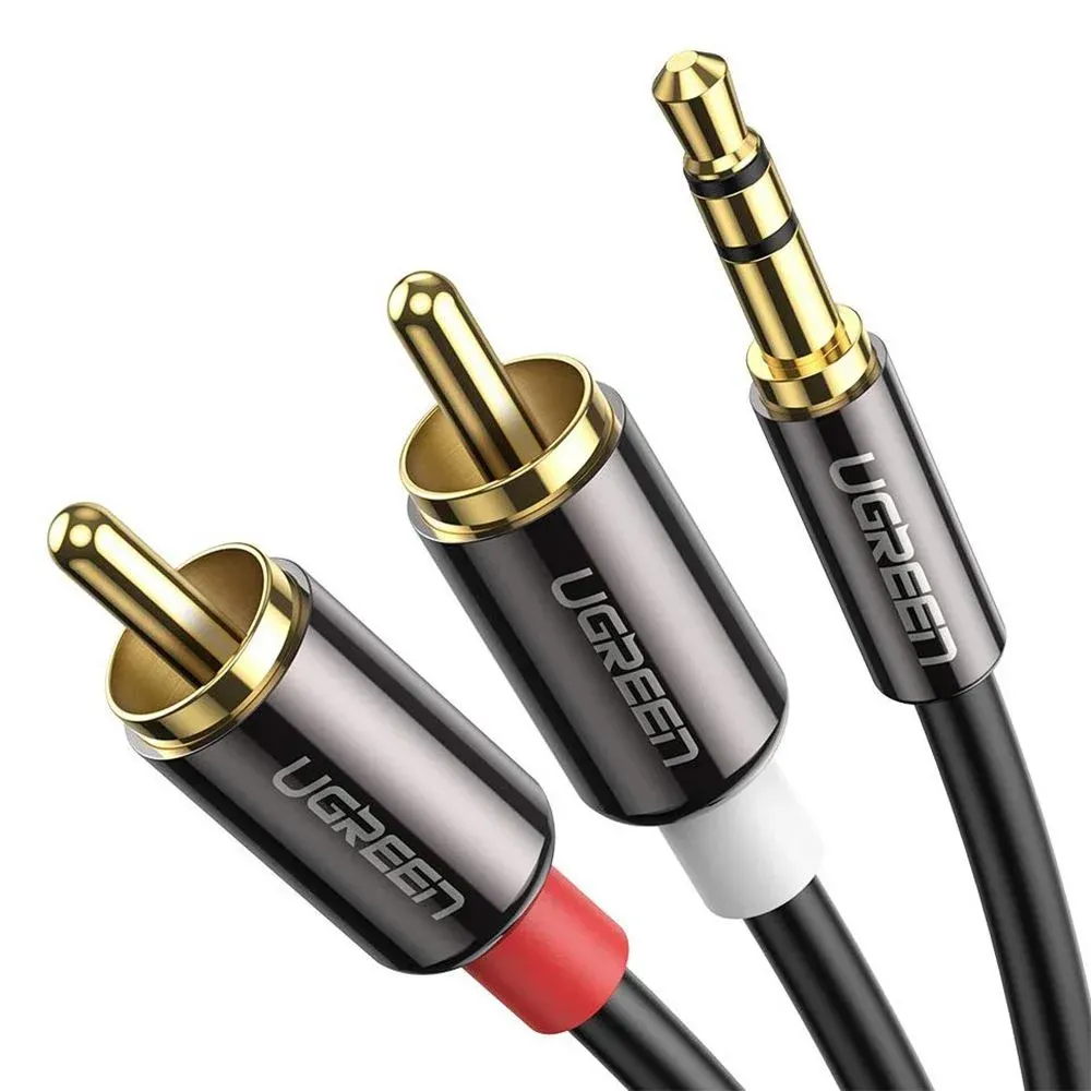 ⁠Ugreen 10590 3.5mm Male to 2RCA 2-Meter Gold-Plated Audio Jack AUX Splitter Cable for Audio Equipment
