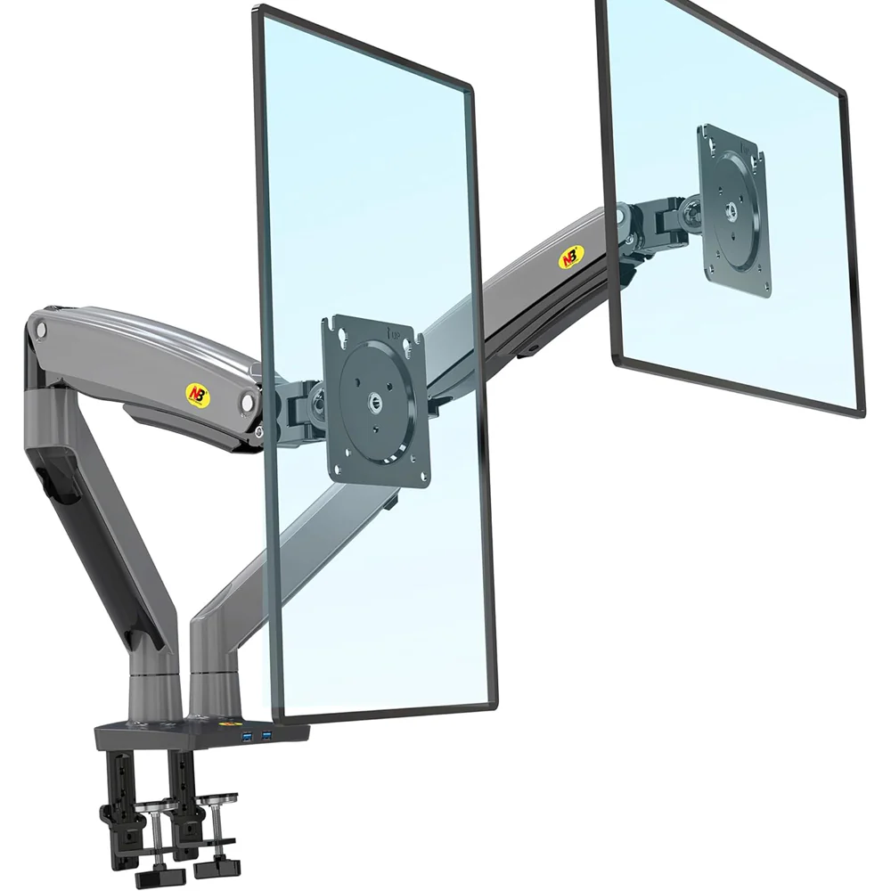  North Bayou NB G75 22-32 inch Full Swivel Gas Strut Arm Monitor Desk Stand with Pedestal Mount